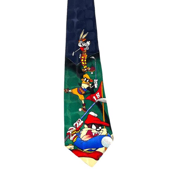 Vintage Looney Tunes Silk Golf Tie Bugs Daffy Taz - Picture 1 of 6